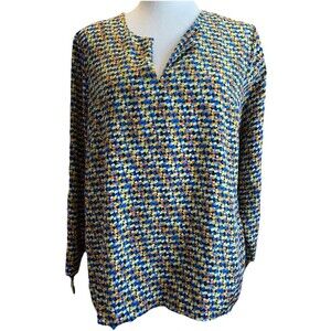Women’s Blouse Sz Medium Boho Colorful Office Willi Smith V-neck 3/4 Sleeves